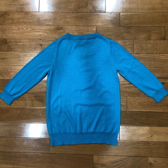 J Crew 100% Merino Wool Crewneck 3/4 Sleeve Blue Sweater Size S - Picture 4 of 9
